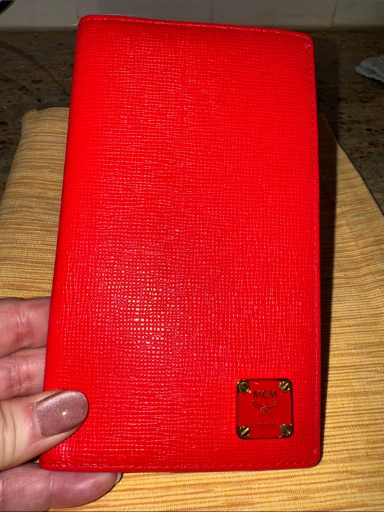 MCM Handbags - MCM Bright Red Textured Leather Agenda /Wallet. Gold Plaque (New Korean)NWOT